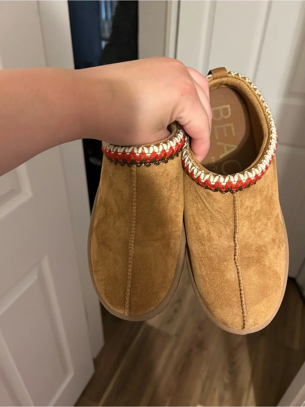 Altar'd State Tan Ankle Booties with Red & White Trim